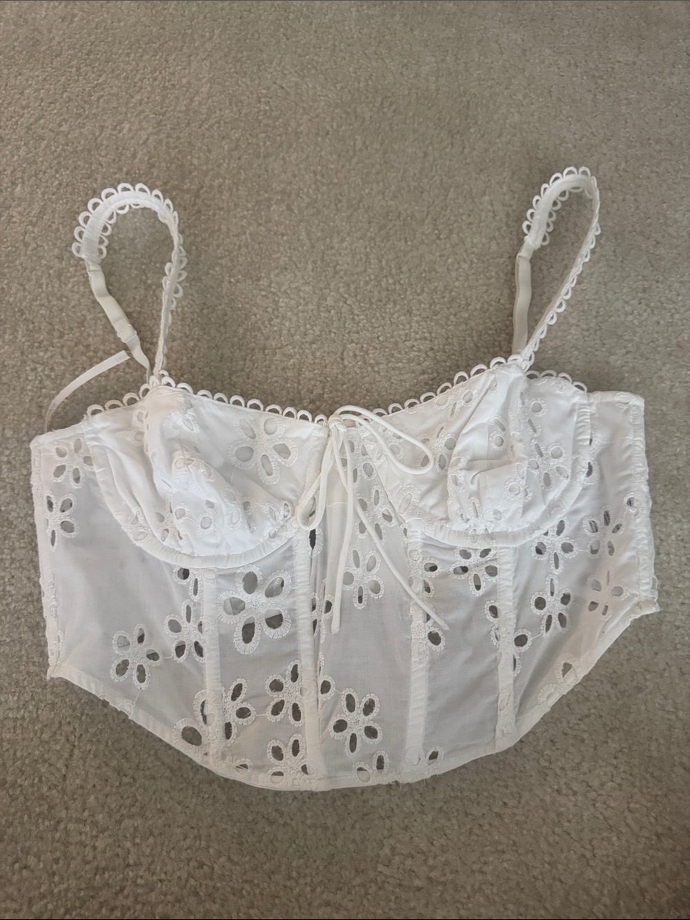 For Love & Lemons White Eyelet Corset Tank Top